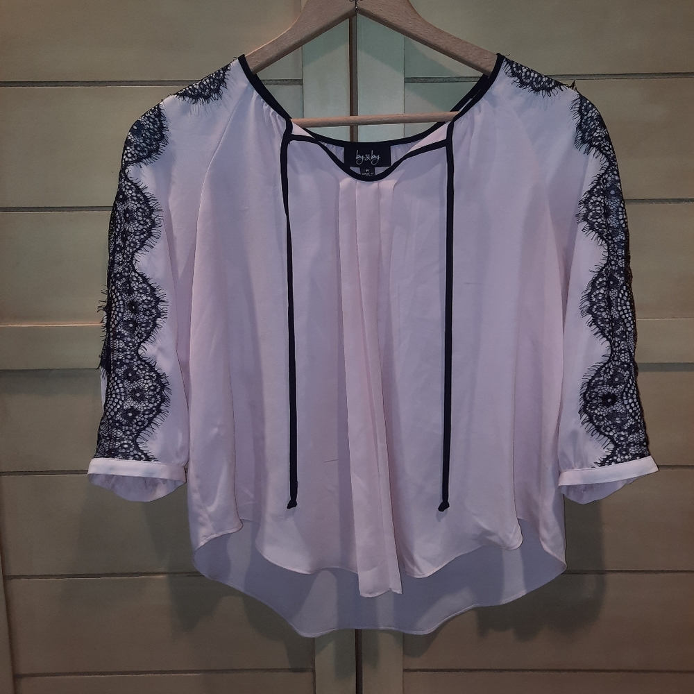 By and By Pink with Black Lace Blouse
